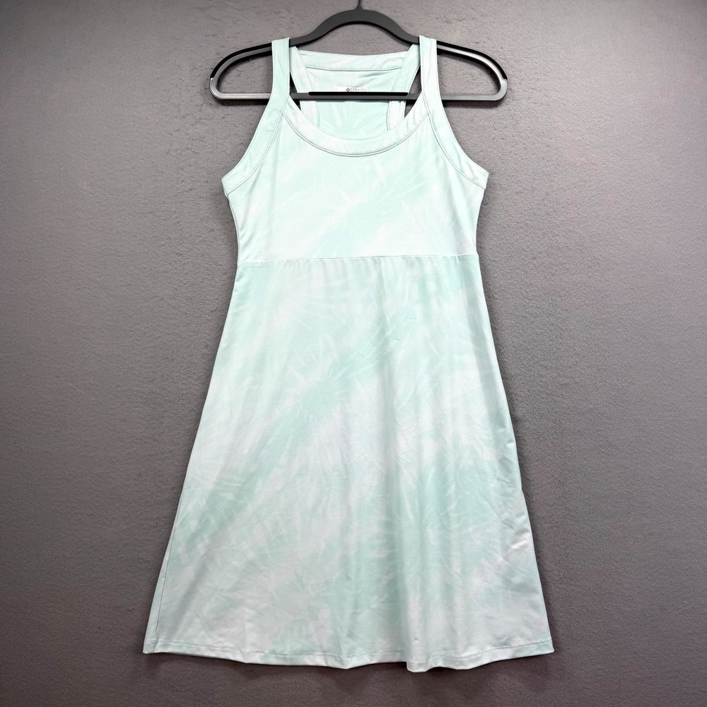 Columbia Omni-Freeze Tank Dress Women XS Light Green Tie Dye Omni-Wick Racerback